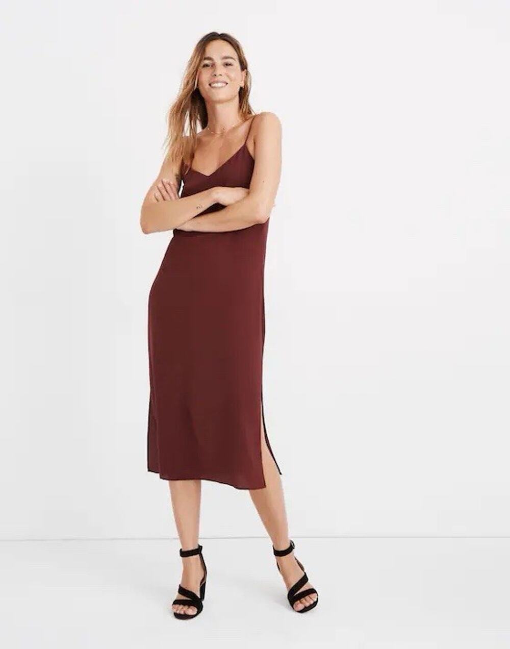 Madewell Silk Eva Side-Slit Slip Dress Dark Cabernet Size 4
